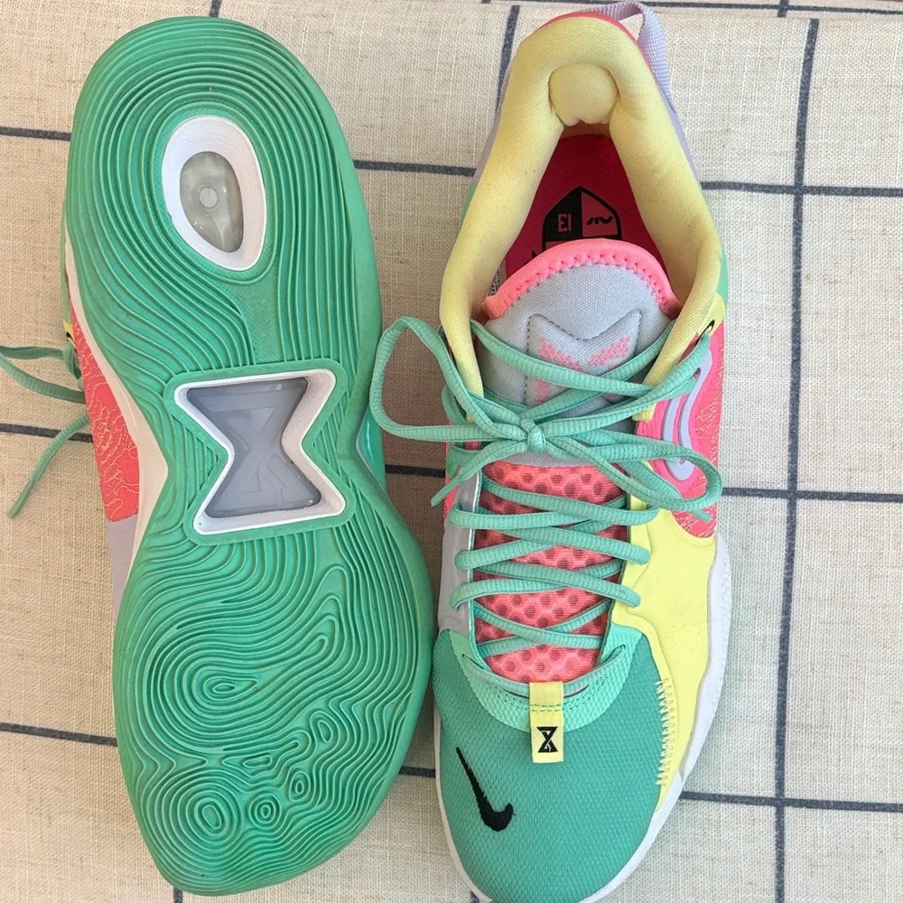 Men’s Nike Paul George Multicolor Pastel Lace-Up Sneakers in Mint, Pink & Yellow - Picture 6 of 7